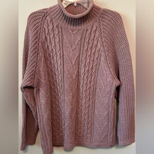 VINTAGE Forenza Sweater Womens Medium Pink Cable Knit Mock Neck Pullover 90s‎